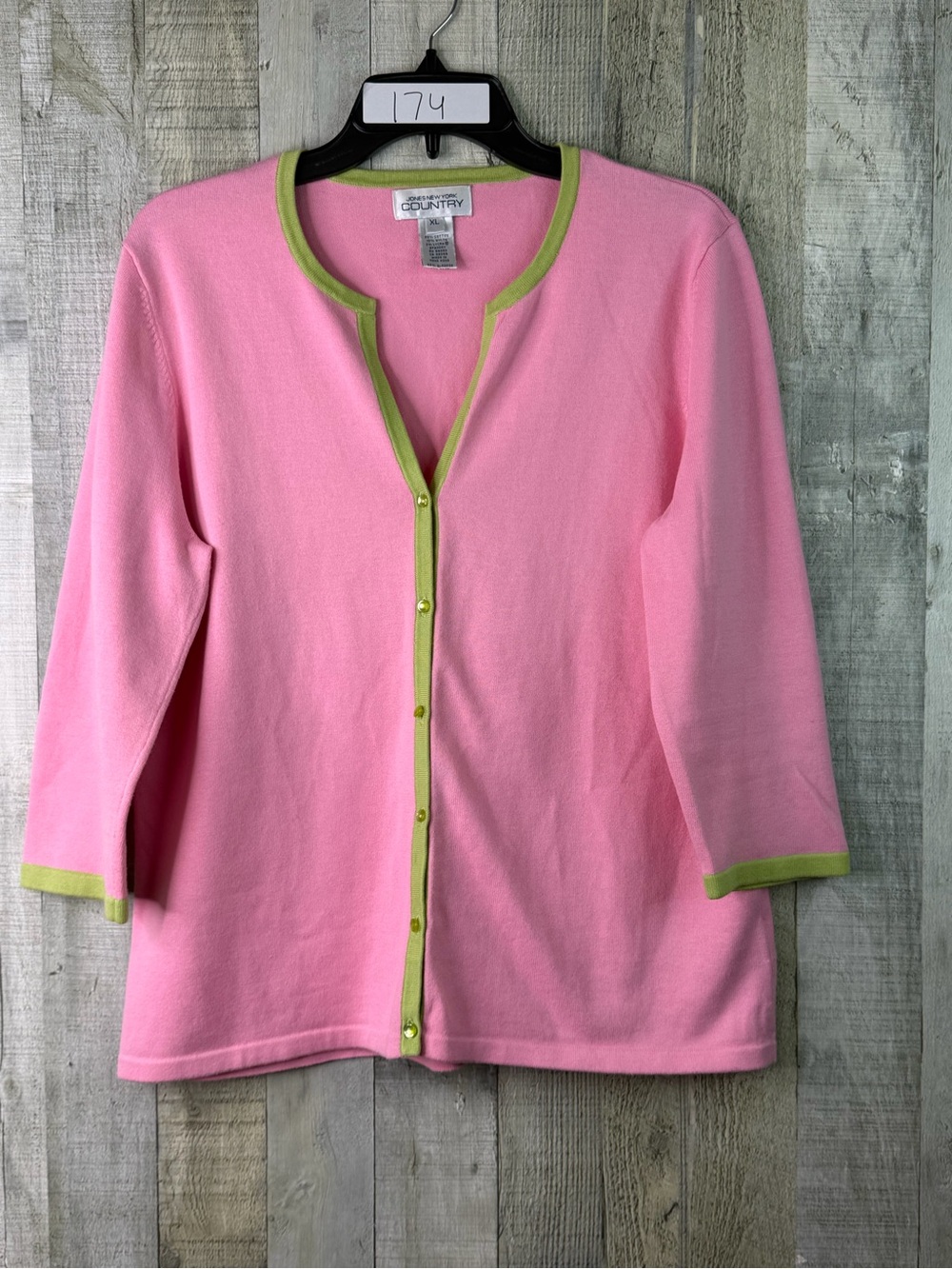 Jones New York Country (Vintage) XL Pink & Green Knit Cardigan Sweater w/2 Flaws